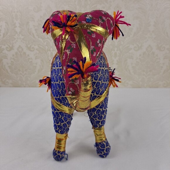 Pair of Fabric Elephants Free Standing Pink Orange Gold Sequins  Beads Tassels - Picture 4 of 15